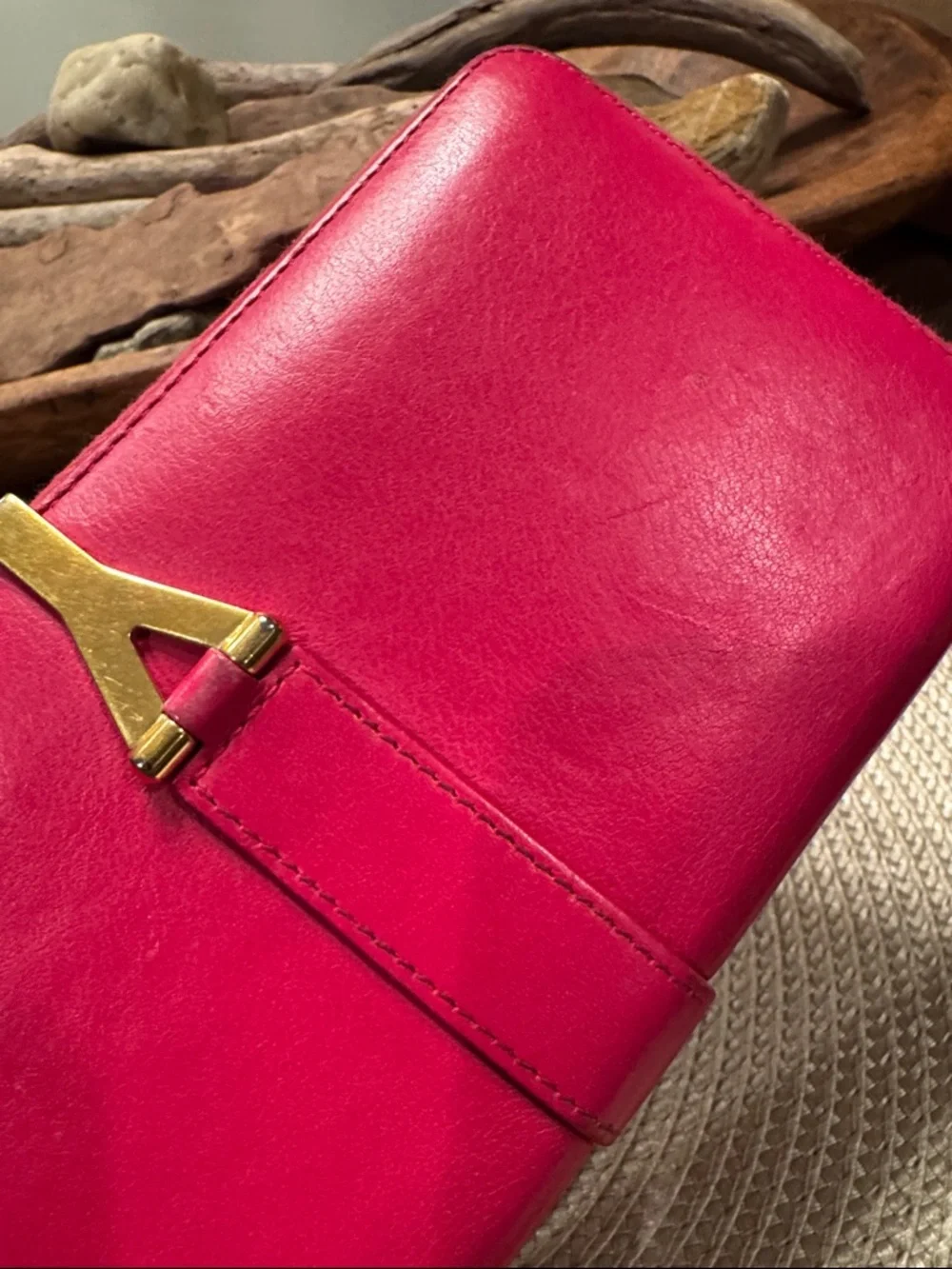 Yves Saint Laurent Fuchsia Leather Clutch with Gold Y Closure - Picture 10 of 10